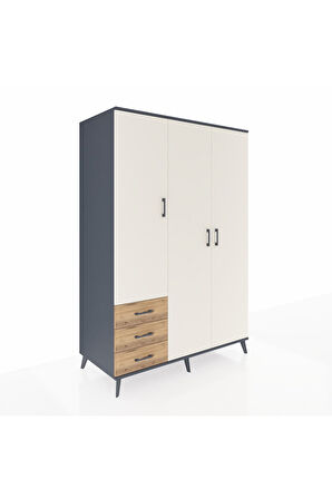 Kronos Dolap 6 Raflı 3 Çekmeceli Tek Askılı 132x59x195 Antrasit-Aytaşı/Çam