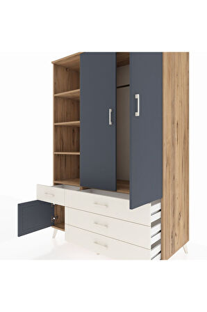 Kronos Dolap 5 Raflı 4 Çekmeceli Tek Askılı 132x59x195 Çam-Antrasit/Aytaşı