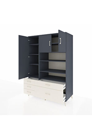 Kronos Dolap 9 Raflı 5 Çekmeceli 3 Kapaklı 132x59x195 Antrasit-Antrasit/Aytaşı