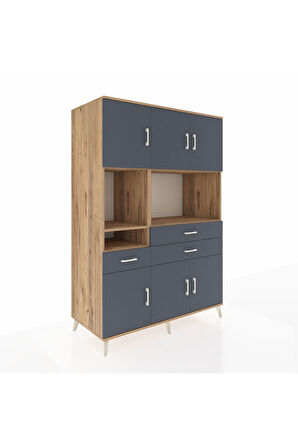 Kronos Dolap 9 Raflı 3 Çekmeceli 6 Kapaklı 132x59x195 Çam-Antrasit/Antrasit