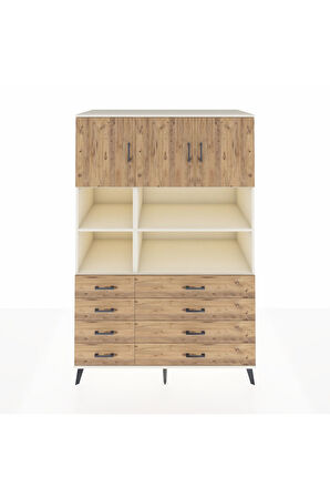 Kronos Dolap 8 Raflı 8 Çekmeceli 3 Kapaklı 132x59x195 Aytaşı-Çam/Çam