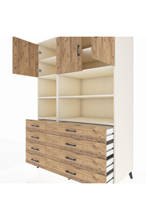 Kronos Dolap 8 Raflı 8 Çekmeceli 3 Kapaklı 132x59x195 Aytaşı-Çam/Çam