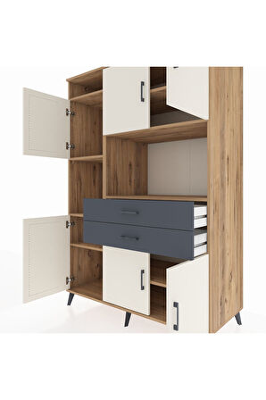 Kronos Dolap 8 Raflı 2 Çekmeceli 6 Kapaklı 132x59x195 Çam-Aytaşı/Antrasit