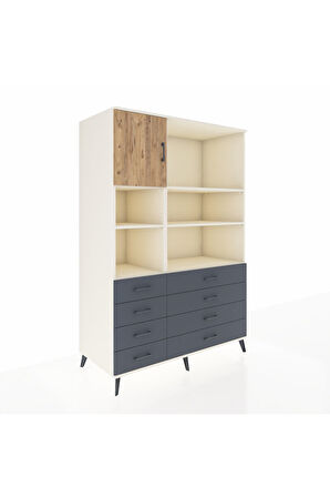 Kronos Dolap 7 Raflı 8 Çekmeceli Tek Kapaklı  132x59x195 Aytaşı-Çam/Antrasit