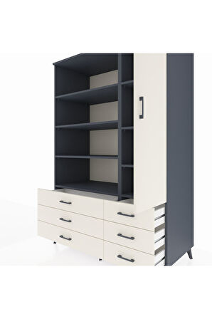 Kronos Dolap 8 Raflı 6 Çekmeceli Tek Kapaklı  132x59x195 Antrasit-Aytaşı/Aytaşı