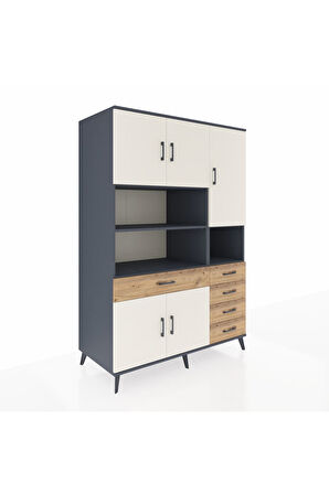 Kronos Dolap 9 Raflı 5 Çekmeceli 5 Kapaklı 132x59x195 Antrasit-Aytaşı/Çam