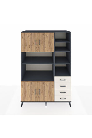 Kronos Dolap 9 Raflı 4 Çekmeceli 4 Kapaklı 132x59x195 Antrasit-Çam/Aytaşı