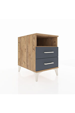 Kronos Komodin Tek Raflı 2 Çekmeceli 44x59x64 Çam-Antrasit