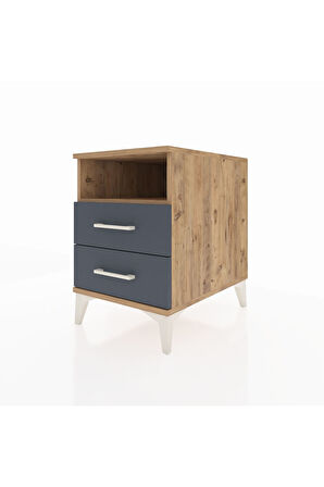 Kronos Komodin Tek Raflı 2 Çekmeceli 44x59x64 Çam-Antrasit