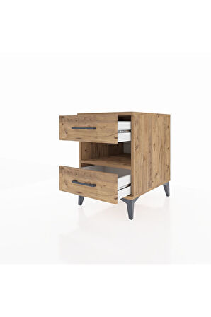 Kronos Komodin Tek Raflı 2 Çekmeceli 44x59x64 Çam-Çam