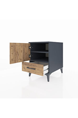 Kronos Komodin 2 Raflı Tek Çekmeceli Tek Kapaklı 44x59x64 Antrasit-Çam