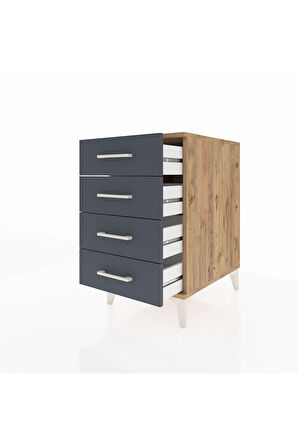 Kronos Komodin 4 Çekmeceli 44x59x80 Çam-Antrasit