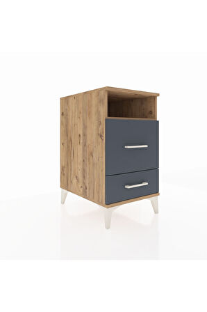 Kronos Komodin Tek Raflı 2 Çekmeceli 44x59x80 Çam-Antrasit