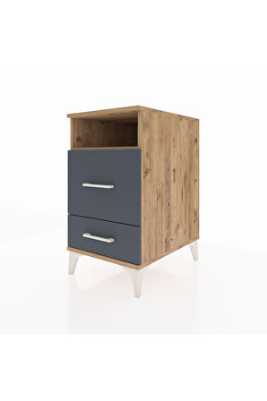 Kronos Komodin Tek Raflı 2 Çekmeceli 44x59x80 Çam-Antrasit