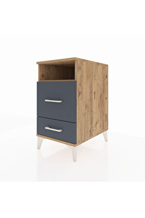 Kronos Komodin Tek Raflı 2 Çekmeceli 44x59x80 Çam-Antrasit