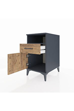 Kronos Komodin Tek Raflı Tek Çekmeceli Tek Kapaklı 44x59x80 Antrasit-Çam