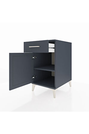 Kronos Komodin Tek Raflı Tek Çekmeceli Tek Kapaklı 44x59x80 Antrasit-Antrasit