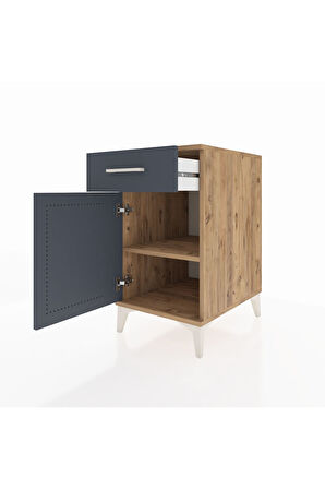 Kronos Komodin Tek Raflı Tek Çekmeceli Tek Kapaklı 44x59x80 Çam-Antrasit