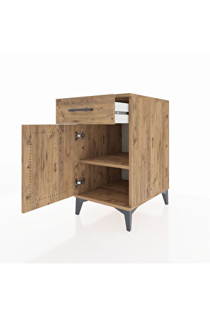 Kronos Komodin Tek Raflı Tek Çekmeceli Tek Kapaklı 44x59x80 Çam-Çam