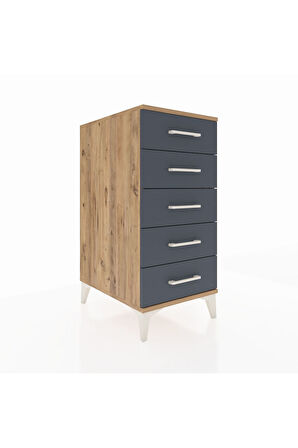 Kronos Komodin 5 Çekmeceli 44x59x96 Çam-Antrasit