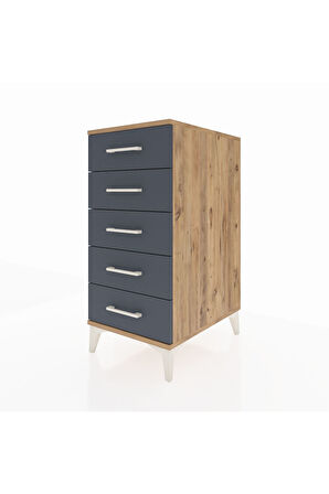Kronos Komodin 5 Çekmeceli 44x59x96 Çam-Antrasit