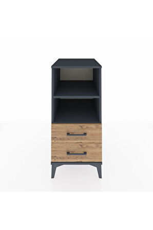 Kronos Komodin 2 Raflı 2 Çekmeceli 44x59x96 Antrasit-Çam