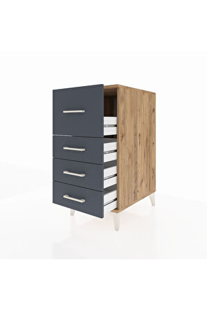 Kronos Komodin 4 Çekmeceli 44x59x96 Çam-Antrasit