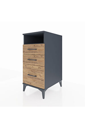 Kronos Komodin Tek Raflı 3 Çekmeceli 44x59x96 Antrasit-Çam