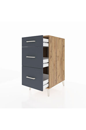 Kronos Komodin 3 Çekmeceli 44x59x96 Çam-Antrasit