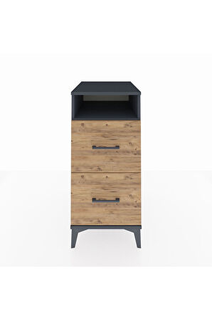 Kronos Komodin Tek Raflı 2 Çekmeceli 44x59x96 Antrasit-Çam