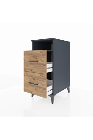 Kronos Komodin Tek Raflı 2 Çekmeceli 44x59x96 Antrasit-Çam