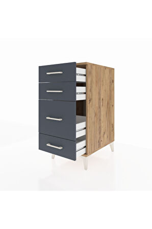 Kronos Komodin 4 Çekmeceli 44x59x96 Çam-Antrasit