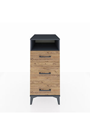 Kronos Komodin Tek Raflı 3 Çekmeceli 44x59x96 Antrasit-Çam