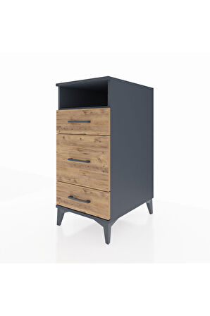 Kronos Komodin Tek Raflı 3 Çekmeceli 44x59x96 Antrasit-Çam