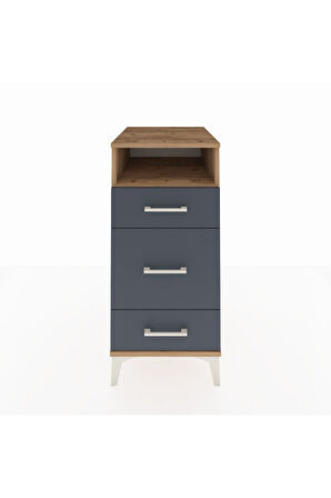 Kronos Komodin Tek Raflı 3 Çekmeceli 44x59x96 Çam-Antrasit