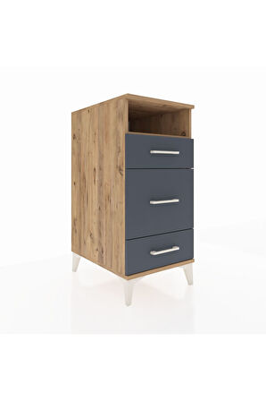 Kronos Komodin Tek Raflı 3 Çekmeceli 44x59x96 Çam-Antrasit