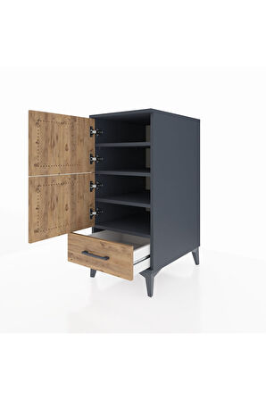 Kronos Komodin 4 Raflı Tek Çekmeceli Tek Kapaklı 44x59x96 Antrasit-Çam