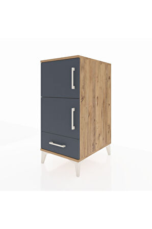 Kronos Komodin 4 Raflı Tek Çekmeceli Tek Kapaklı 44x59x96 Çam-Antrasit