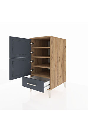 Kronos Komodin 4 Raflı Tek Çekmeceli Tek Kapaklı 44x59x96 Çam-Antrasit