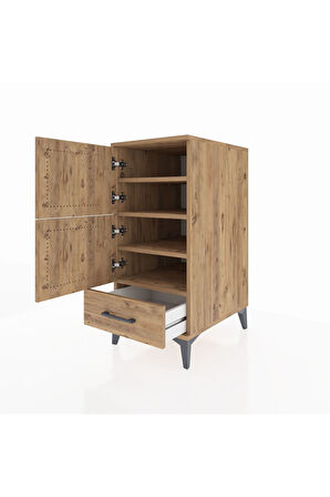 Kronos Komodin 4 Raflı Tek Çekmeceli Tek Kapaklı 44x59x96 Çam-Çam