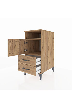 Kronos Komodin 2 Raflı 2 Çekmeceli Tek Kapaklı 44x59x96 Çam-Çam