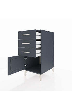 Kronos Komodin 3 Çekmeceli Tek Kapaklı 44x59x96 Antrasit-Antrasit