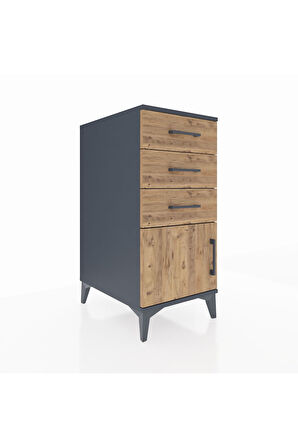 Kronos Komodin 3 Çekmeceli Tek Kapaklı 44x59x96 Antrasit-Çam