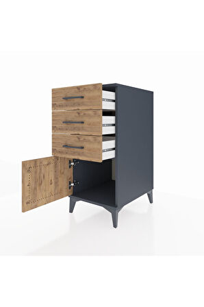 Kronos Komodin 3 Çekmeceli Tek Kapaklı 44x59x96 Antrasit-Çam