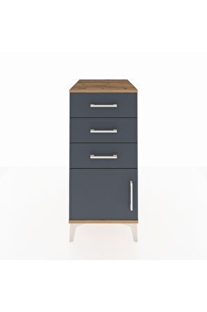 Kronos Komodin 3 Çekmeceli Tek Kapaklı 44x59x96 Çam-Antrasit