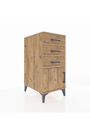 Kronos Komodin 3 Çekmeceli Tek Kapaklı 44x59x96 Çam-Çam