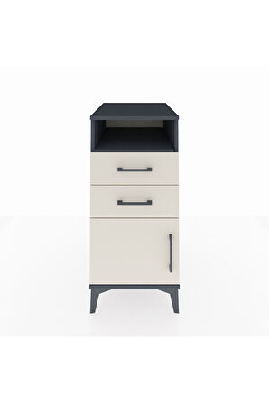 Kronos Komodin Tek Raflı 2 Çekmeceli Tek Kapaklı 44x59x96 Antrasit-Aytaşı