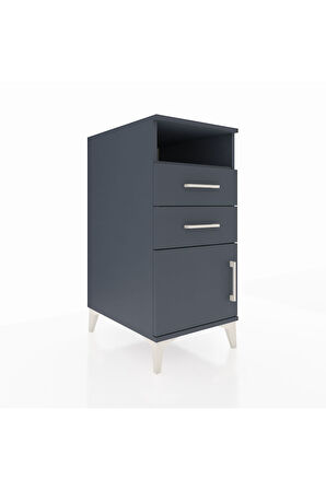 Kronos Komodin Tek Raflı 2 Çekmeceli Tek Kapaklı 44x59x96 Antrasit-Antrasit