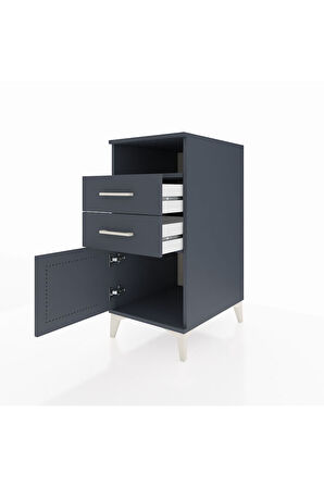 Kronos Komodin Tek Raflı 2 Çekmeceli Tek Kapaklı 44x59x96 Antrasit-Antrasit