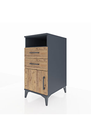 Kronos Komodin Tek Raflı 2 Çekmeceli Tek Kapaklı 44x59x96 Antrasit-Çam